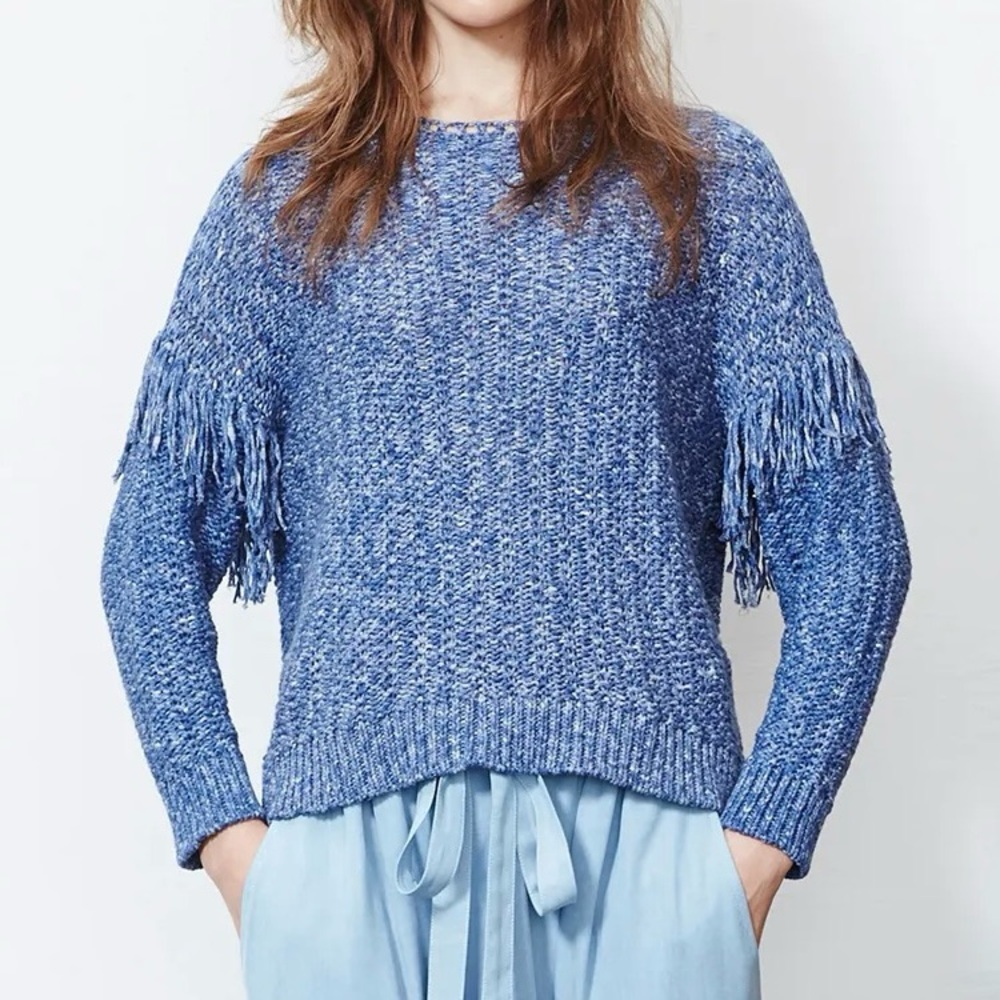 Ulla Johnson Blue Fringe Knit Sweater 100% Cotton Size M